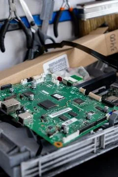 Office printer circuit board during repair Stock Photos