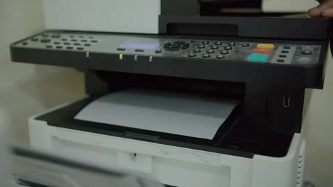 Office printer with control panel and printed paper output Stock Footage 311188038