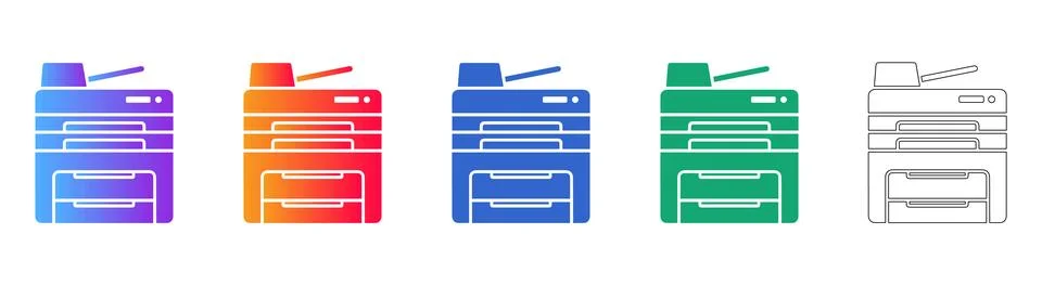 Office Printer Copier Icon Set in Five Styles Stock Illustration