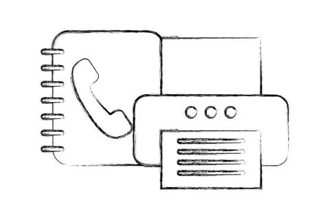 Office printer device document book telephone Stock Illustration