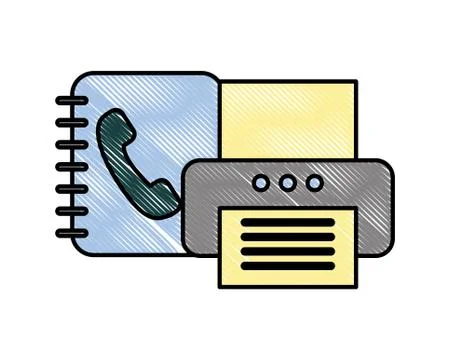 Office printer device document book telephone Stock Illustration