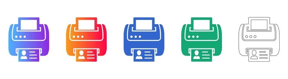 Office Printer Device Icon Collection Stock Illustration