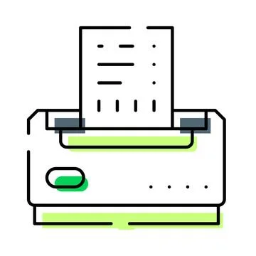 Office printer device printing document with green highlights Stock Illustration