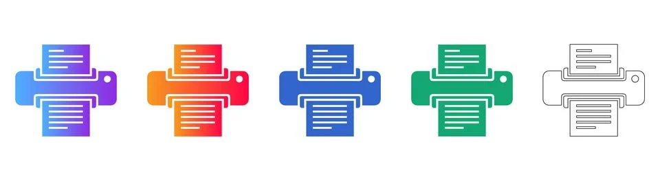 Office Printer Document Icon Collection Stock Illustration