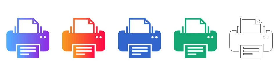 Office Printer Document Icon Set Stock Illustration