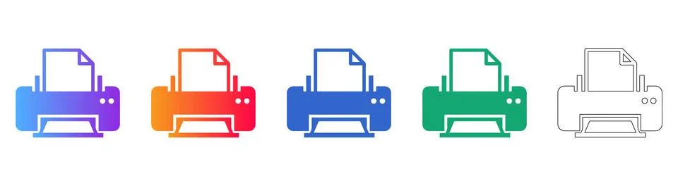 Office Printer Document Icon Set Stock Illustration