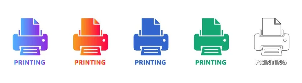 Office Printer Document Output Icon Set Stock Illustration