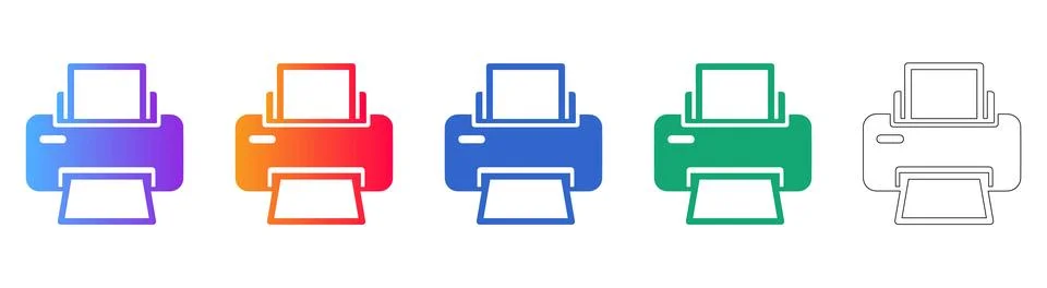 Office Printer Icon Collection Stock Illustration