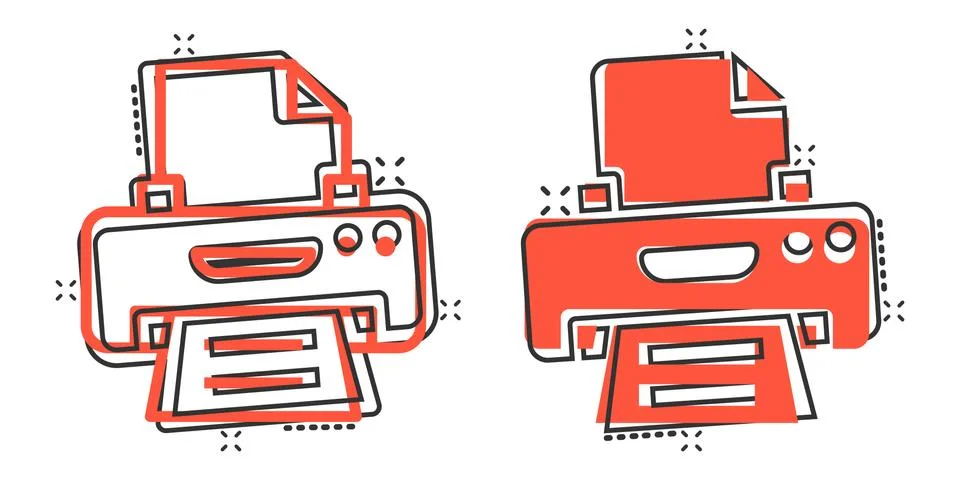 Office printer icon in comic style. Fax cartoon vector illustration on white  Stock Illustration