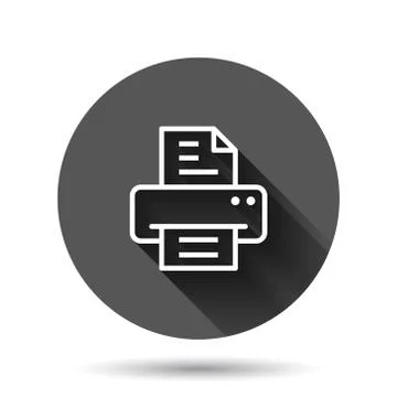 Office printer icon in flat style. Fax vector illustration on black round bac Stock Illustration