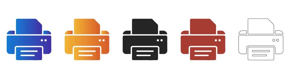 Office printer icon set for document printing Иллюстрация