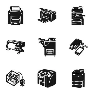 Office printer icon set, simple style Stock Illustration