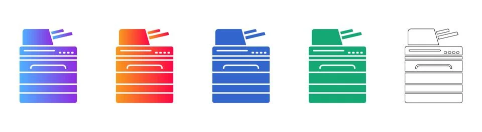 Office Printer Icons in Multiple Styles Stock Illustration