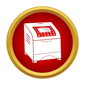 Office printer machine icon on red circle Stock Illustration