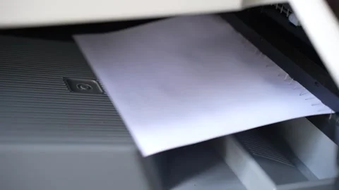 Office printer quickly prints information on paper close-up Video stock 309595757