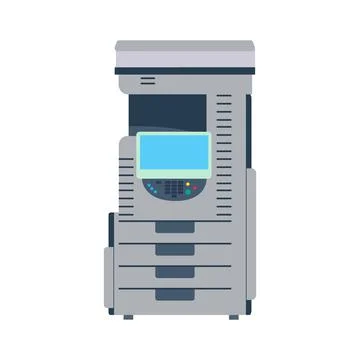 Office printer technology vector illustration. Computer printer paper machine Stock Illustration