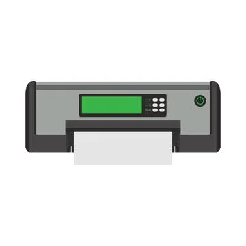 Office printer technology vector illustration. Computer printer paper machine Stockillustratie