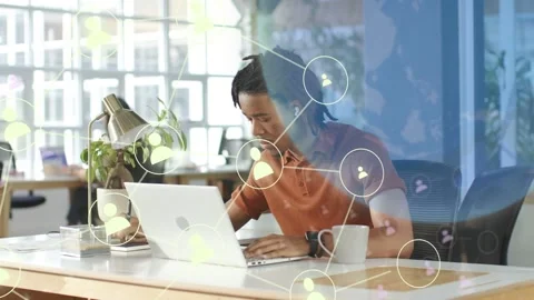 Office pro writing notebook and typing laptop as user icons linking into Stock Footage 333925461