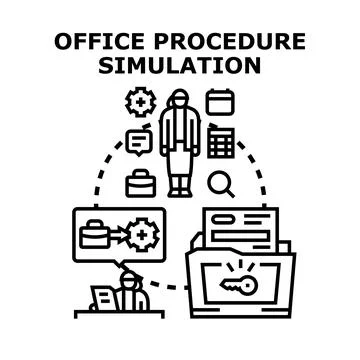 Office procedure simulation with employee planning task Stock Illustration