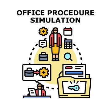 Office procedure simulation with employee planning task Stock Illustration