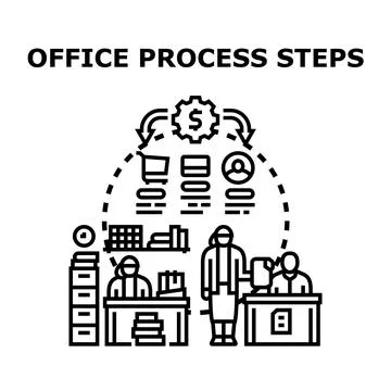 Office process steps illustrating business workflow management Stock Illustration