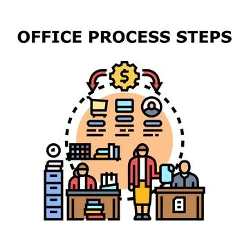 Office process steps illustrating business workflow management Stock Illustration