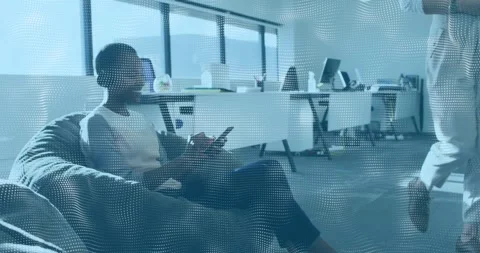 Office professional browsing phone pausing when coworker passing by, lifting Video stock 328932369