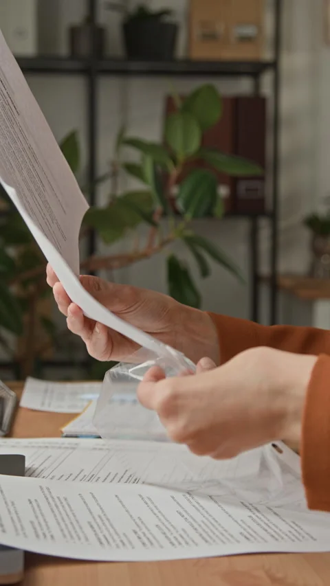Office Professional Filing Documents at Desk Stock Footage 327347859