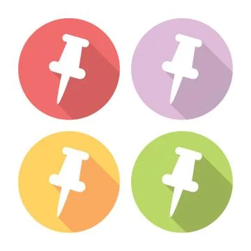 Office Push Pin Flat Icons Set Stock Illustration