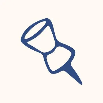 Office Push Pin with Round Head and Sharp Steel Point. Hand Drawn Flat Style  Stock Illustration