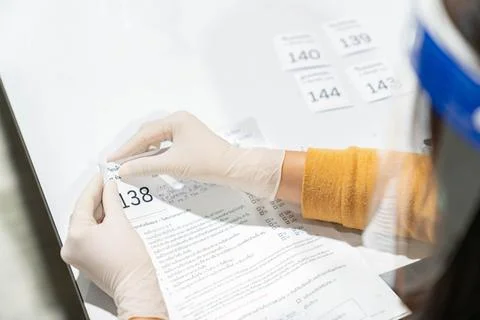 Office queue inject vaccine document for people waitting. Stock Photos