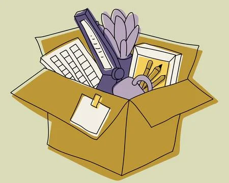 Office relocation moving box personal supplies concept vector illustration Stock Illustration