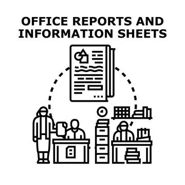 Office reports and information sheets analyzing business data Stock Illustration