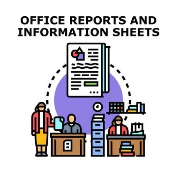 Office reports and information sheets analyzing business data Stock Illustration