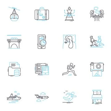 Office respite linear icons set. Haven, Escape, Refreshment, Break, Oasis Stock Illustration