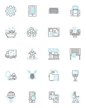Office respite linear icons set. Haven, Escape, Refreshment, Break, Oasis Stock Illustration