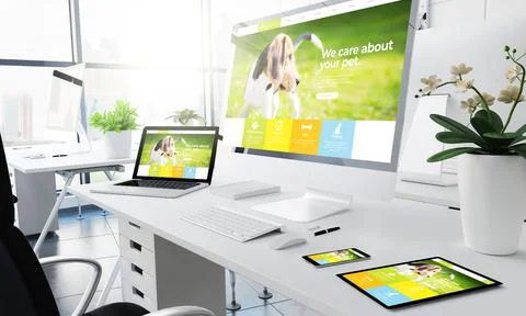 Office responsive devices pet website Stock Illustration