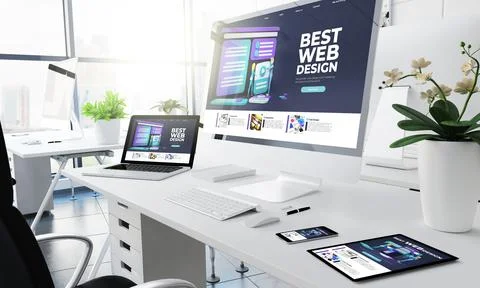 Office responsive devices web design website Stock Illustration