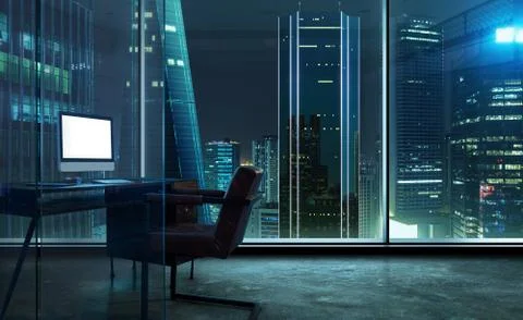 Office room with blank computer display Stock Photos
