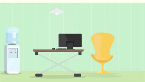 Office room with computer and water cooler interior Stock Footage 340471687