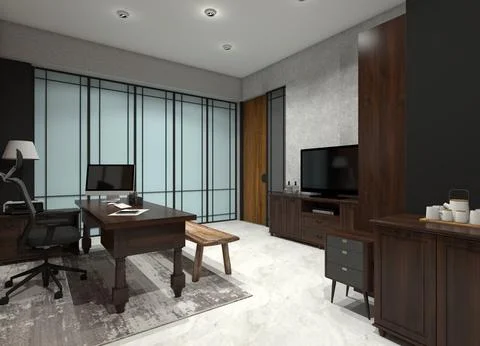 Office room interior design Stock Illustration