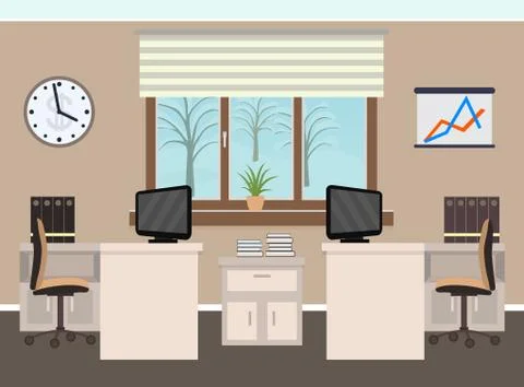 Office room interior including two work spaces with furniture. Stock Illustration