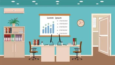 Office room interior with two workspaces Workplace organization in business o Stock Illustration