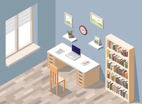Office room interior vector isometric illustration Illustrazione stock