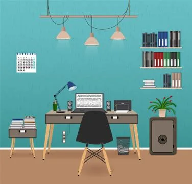 Office room interior with workspace. Workplace organization in business offic Stock Illustration