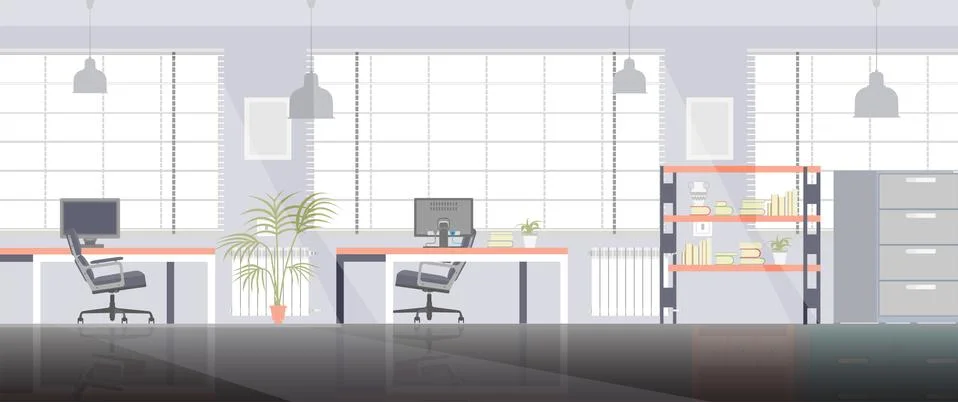 Office room space work vector flat business interior illustration with chair  Stock Illustration