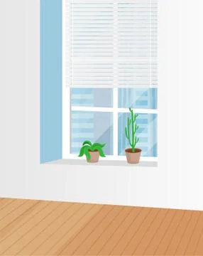 Office Room with Window Plant Vector Illustration Illustrazione stock