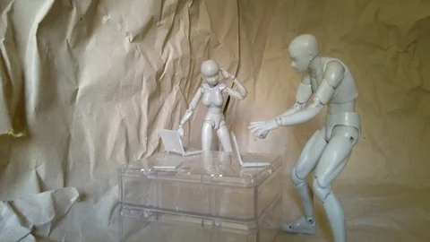 Office scene recreation: working hard on a project Stock Footage 123304977