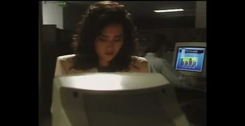 Office Scenes: Workers at Old Computer Workstations (1989) Stock Footage 273665599