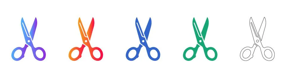 Office Scissors Tool Icons Set Stock Illustration